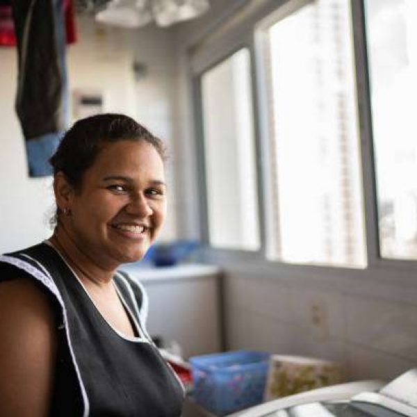 Portrait of housekeeper at laundry